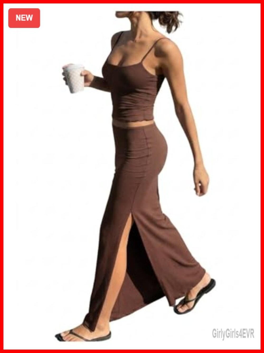Women's 2 Piece Cami Crop Top Maxi Skirt Set Slit Party Outfit